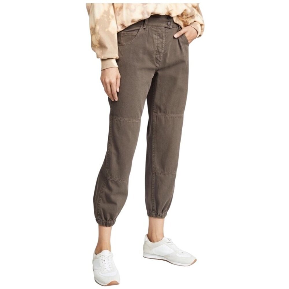 Nili Lotan Military jogger Pants Mocha Brown twill pleat front Cotton Jogger 4